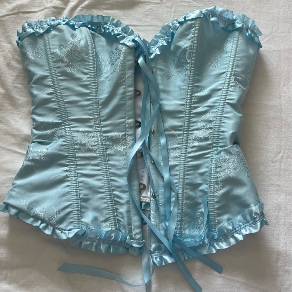 Elegant Light Blue Corset with Floral Design